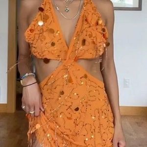 Premium Hand Embellished Tassel Cut Out Beach Mini Dress